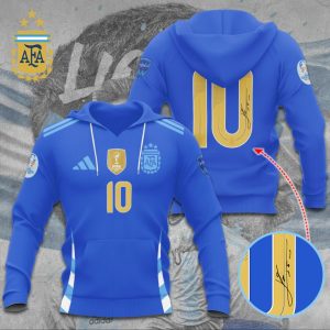 Lionel Messi x Argentina Blue Team Football Signatures Hoodie