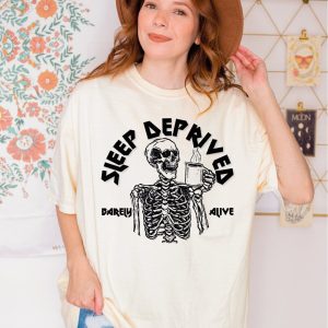 Funny Skeleton Comfort Colors Shirt, Coffee Comfort Colors Shirt, Sleep Deprived Barely Alive Shirt, Caffeine Lover Shirt, LS485