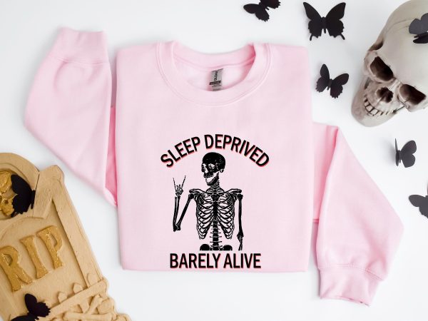 Halloween Sweatshirt Sleep Deprived Barely Alive Halloween Hoodie Skeleton Hoodie Halloween Skull Hoodie Funny Halloween Mom Sweatshirt