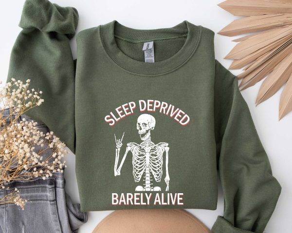 Halloween Sweatshirt Sleep Deprived Barely Alive Halloween Hoodie Skeleton Hoodie Halloween Skull Hoodie Funny Halloween Mom Sweatshirt