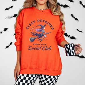 sleep deprived barely alive halloween sweatshirt social club spooky season sweater skeleton witch chronic fatigue spoonie gift for new mom 3 kDyQT