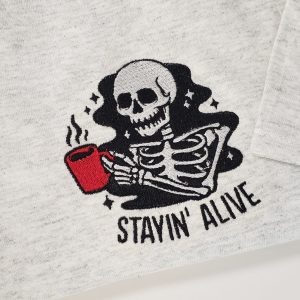 staying alive shirt trendy coffee shirt halloween skeleton coffee tee funny skeleton t shirt personalized embroidered comfort colors 4 fcucF