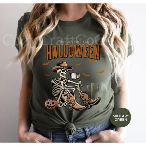 western cowboy skeleton coffee shirt just waiting for halloween tee coffee lovers gift funny skull vintage tshirt holiday fall crewneck 2 pfQRx